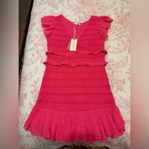 LoveShackFancy Vibrant Pink Mini Dress